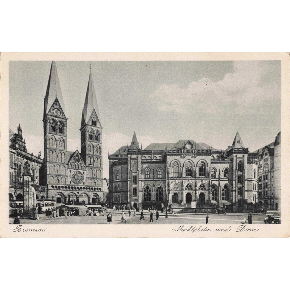 Bremen Germany Marktplatz und Dom St Peter Cathedral Market Square Vtg Postcard